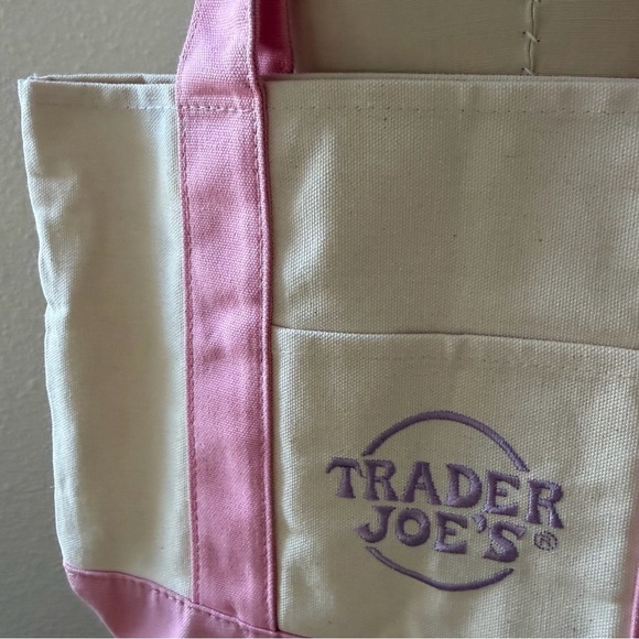 Trader Joe'S Handbags - Trader Joe’s Limited Edition Pastel Mini Pink and Cream Canvas Tote Bag